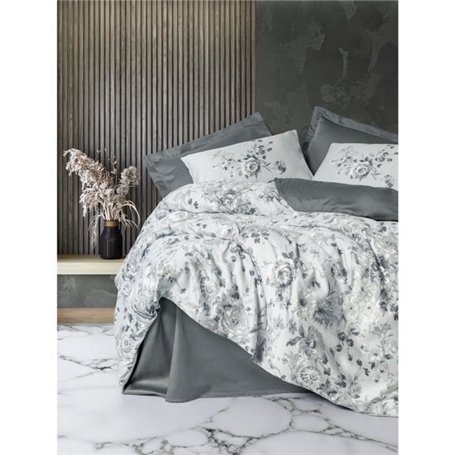 Parure de lit - 1 housse de couette 220 x 240 cm + 2 taies d'oreiller 60 x 60 cm - Satiné 100% coton - Gris