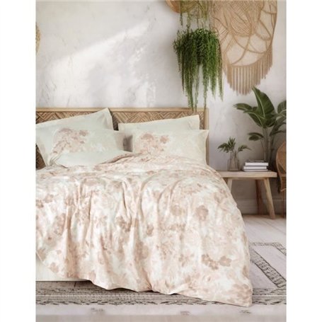 Parure de lit - 1 housse de couette 220 x 240 cm + 2 taies d'oreiller 60 x 60 cm - 100% coton ranforcé - Beige