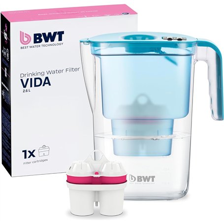 BWT VIDA Pétrole filtre eau | carafe filtrante | 1 cartouche au magnésium | fontaine a eau | potable