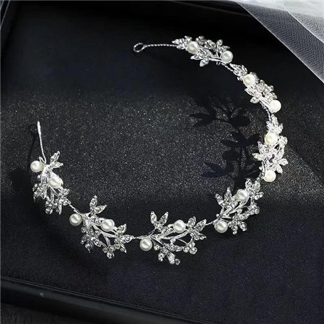 Guidre Serre Tête De Mariée En Forme De Vigne Avec Perles Argentées