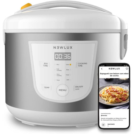 NEWLUX - Robot de cuisine multifonction 5L, programmable jusqu'à 24H, cuisson automatique, 8 menus préréglés et fonction de main
