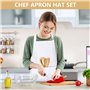 Tablier de Cuisine Toque de Chef, Blanc Tablier Réglable et Chapeau, Blanc Tablier Cuisine Homme Tablier Barbecue avec Deux Poch