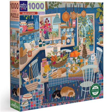 Eeboo - La Cuisine Bleu - Puzzle Adulte 1000 Pièces en Carton illustrant Une Belle Cuisine Bleu - Dimensions 58.5 x 58.5 cm