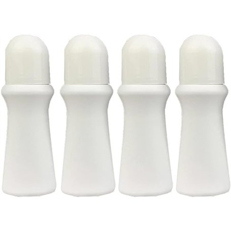 Hehglng Lot de 4 flacons à bille vides rechargeables en plastique avec bille roulante - Blanc - 75 ml