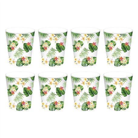 PRETYZOOM Lot De 16 Gobelets En Papier Jetables Avec Motif Tropical - Feuilles De Palmier Et Fleurs D'Hibiscus - IdéAl Pour FêTe