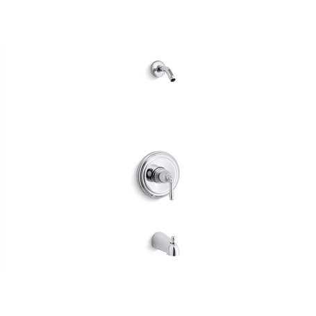 Kohler TLS395-4S-CP Devonshire(R) Rite-Temp(R) Garniture de robinet de baignoire et douche avec poignée de levier et bec couliss