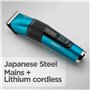 BaByliss Tondeuse à cheveux numérique japonaise en acier, sans fil/filaire, 45 longueurs de coupe, écran LED, bleu