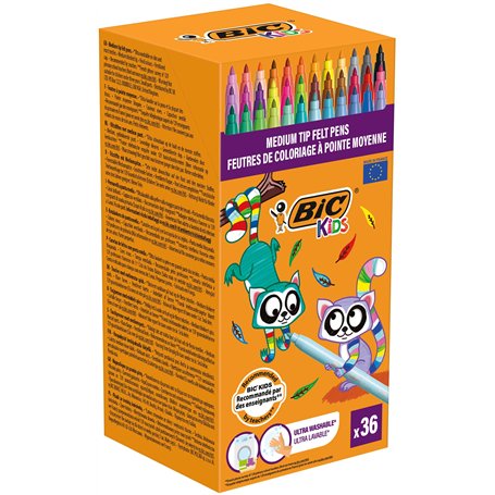BIC Kids Kid Couleur Feutres de Coloriage à Pointe Moyenne - Couleurs Assorties
