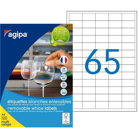 Agipa 128990 Lot de 6500 Etiquettes multi usage enlevable 38 x 21