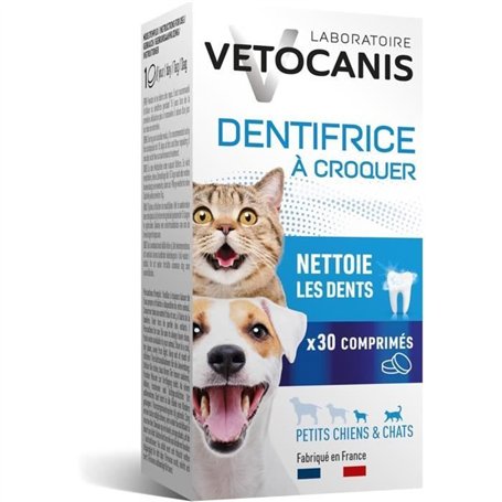 Dentifrice croquer - VETOCANIS - x30 Comprimés pour Chat et Petit Chien