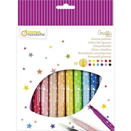 MY MANDARINE CC068C - Une pochette de 12 feutres pailletés