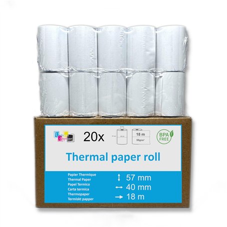 20 rouleaux thermiques 57 x 40 x 12 pour appareils avec imprimante thermique