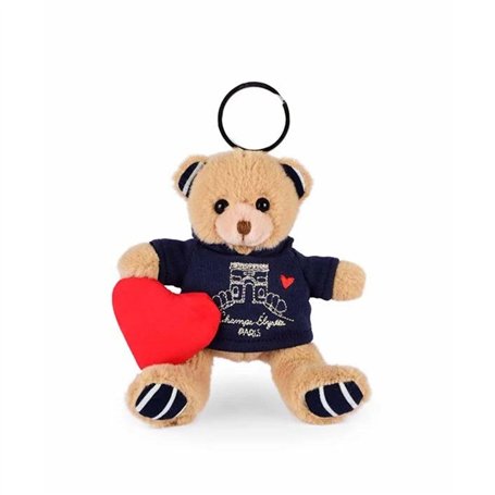 DOUDOU ET COMPAGNIE - Porte-Clés Peluche Ours T-Shirt Brodé Arc de Triomphe & Champs Élysées - 14cm - Collection Amour de Paris
