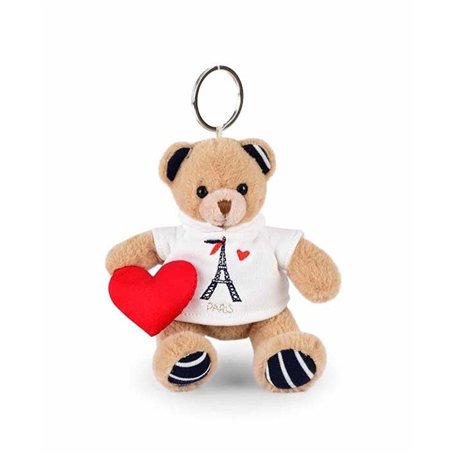 DOUDOU ET COMPAGNIE - Porte-Clés Peluche Ours Paris avec T-Shirt Tour Eiffel & Petit Cœur - 14cm - Mini Peluche à Attacher sur S