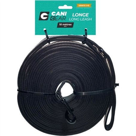 Longe pour chien - CANI GEAR - 10 m - Néoprene souple avec poignée - Noir