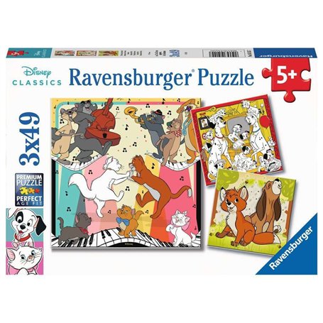 Ravensburger - Puzzle Enfant - Puzzles 3x49 p - S'amuser avec les animaux Disney - Dès 5 ans - 05155