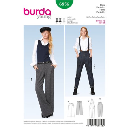 Burda B6856 Patron de Couture Pantalon et Salopette 19 x 13 cm