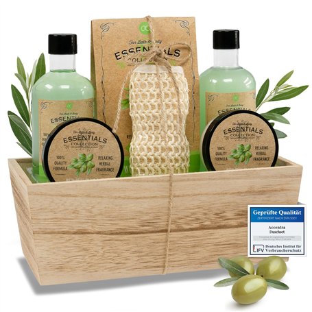 accentra Set cadeau Wellness olive dans un panier en bois