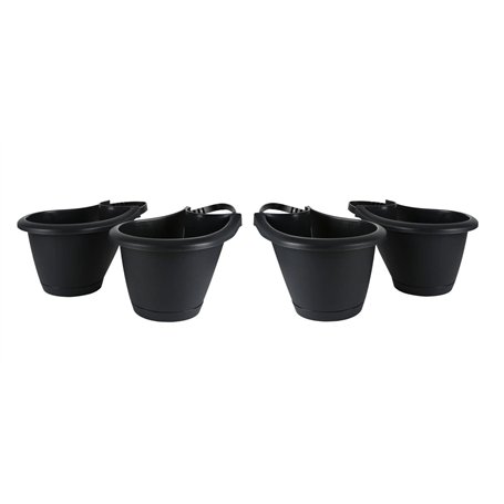 BURI Lot de 4 pots de fleurs ronds pour gouttières avec support - Tuyau de descente - Pot de fleurs noir - 4 pièces