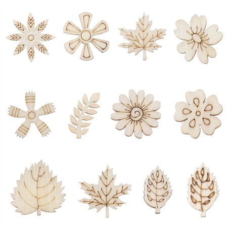 EMSea Lot de 200 découpes en bois pour bricolage - Copeaux de bois décoratifs - Feuilles de bois - Décoration d'art en bois pour