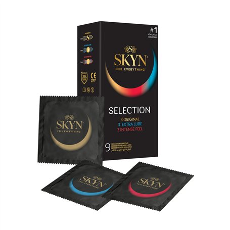 SKYN Selection : Lot de 9 Préservatifs sans latex Skynfeel pour Homme/Assortiment de 3 Types de Sensations : 3X Original