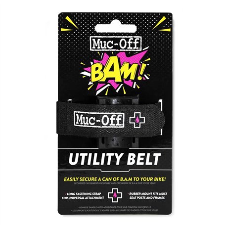 Muc-Off Sangle Vélo B.A.M! - Sangle de Vélo avec Support en Caoutchouc Noir pour Fixer Solidement et Facilement Une Bombe Anti-C