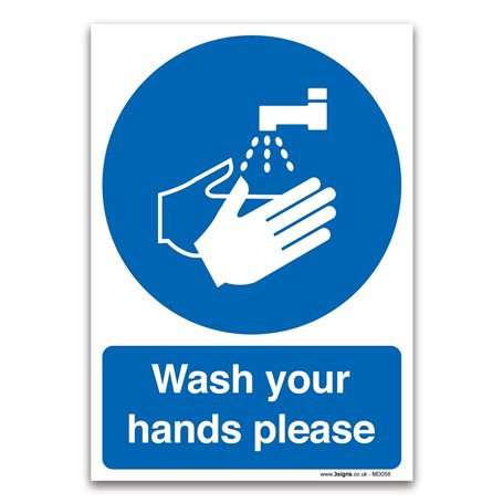 Panneau de sécurité « Wash your hands please » en plastique rigide de 1 mm - Pour la cuisine et les toilettes - Format A5 210 x