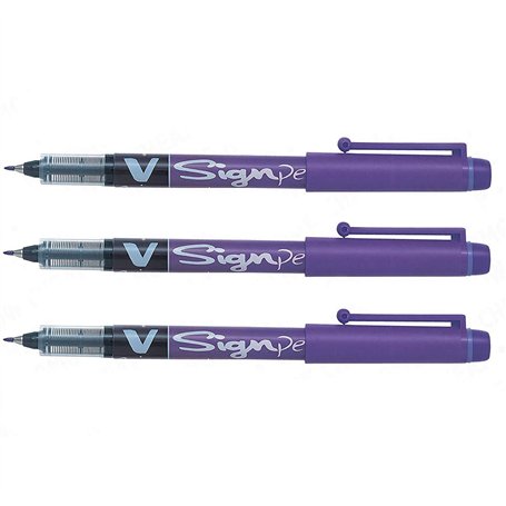 Pilot V Sign Pen Lot de 3 stylos à encre liquide Pointe de 2 mm d'épaisseur Violet