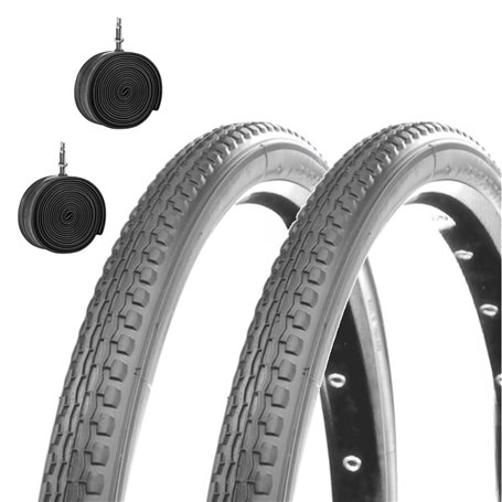 Deestone 2 chambres à air et + 2 pneus gris pour fauteuil roulant 24 x 1 3/8 (37 – 540)