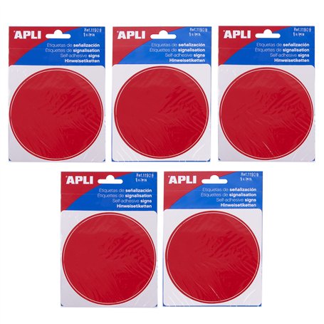 APLI 18997 – Lot de 5 étiquettes adhésives de signalisation – Cercle rouge spécial cristaux