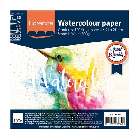 Florence Papier Aquarelle Lisse - 21 x 21 cm - Blanc - 100 feuilles - 300 g/m² - Sketchbook pour le Dessin