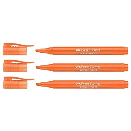 FABER-CASTELL Lot de 3 Surligneurs TEXTLINER 38 avec clip pointe biseau 1-4 mm orange