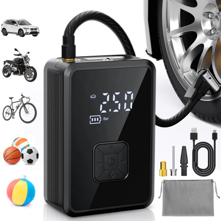 Oasser Gonfleur Pneus Voiture sans Fil 4000mAh Mini Compresseur à Air Portatif 150 PSI (10,3 Bar) Inflation Rapide Cylindre 17 m