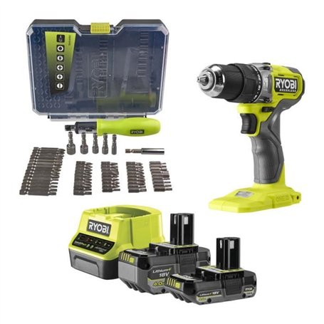 Perceuse-visseuse a percussion - RYOBI - BRUSHLESS - 18V - 54 Nm - 450-1 700 tr/min - 27 200 cp/min + 2 batteries - Chargeur