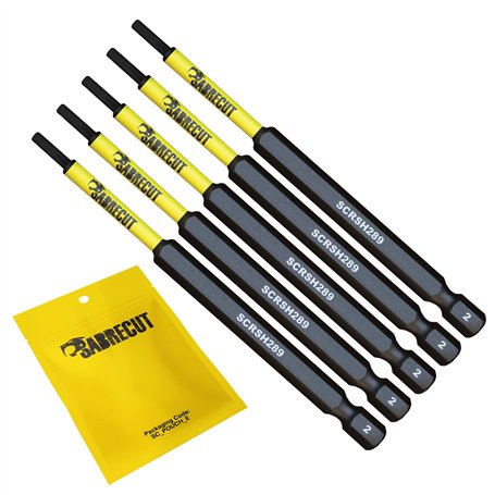 5 x SabreCut SCRH289_5 Jeu d'embouts de tournevis à percussion magnétiques hexagonaux H2 de 89 mm à une extrémité robuste compat