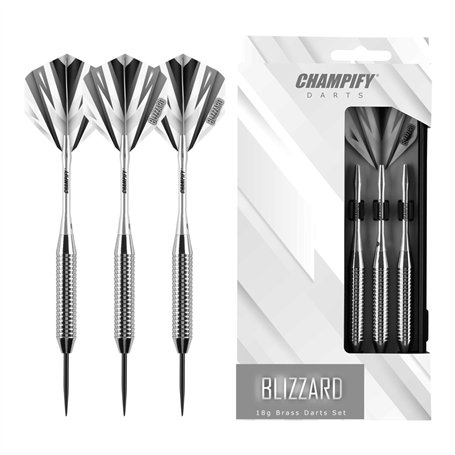 Champify® Blizzard Jeu de fléchettes en laiton 18 g avec pointe en acier | 3 fléchettes avec 6 tiges et ailettes | avec autres a