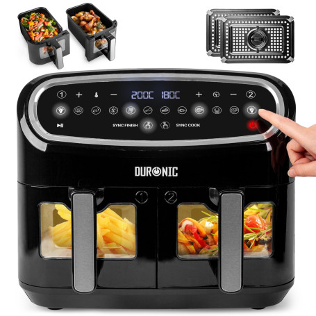 Duronic AF24 Friteuse à Air de 2400W | 2 Paniers de 5L pour Toute la Famille | Large écran de contrôle | 10 Programmes de Cuisso
