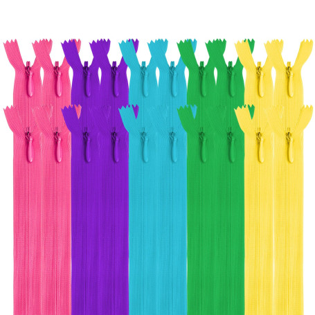 MARARDI [Pack 20] Fermetures Éclair à Glissière Invisibles [Multicolore 2] Nylon [60 cm] Couture de Vêtements Sacs Ruban Tissu e
