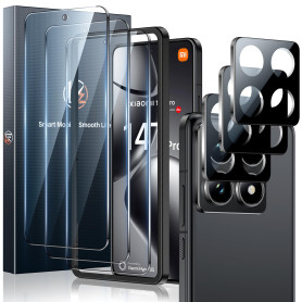 LK 3+3 Verre Trempé for Xiaomi 14T Pro, Contenir 3pcs Protection écran et 3pcs Caméra Arrière Protecteur,avec Cadre d'Installati