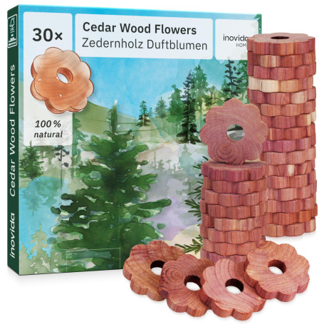 Inovida Anneaux de Cedre : 30 Anneaux en Bois de Cèdre Contre Les Mites – Parfum pour Armoire – Protection décorative et Naturel