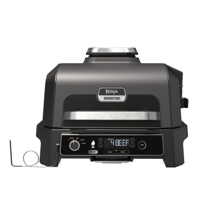 Ninja Woodfire Barbecue électrique et fumoir Pro XL avec thermomètre, barbecue et Air fryer d'extérieur 4-en-1 avec système Smar