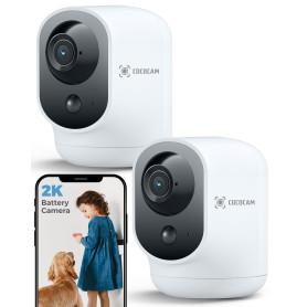 COCOCAM 2PCS 2K Camera Surveillance WiFi Interieur sans Fil Pan/Tilt à Batterie 5200mAh, pour de Bébé/Animaux/Sécurité Domestiqu