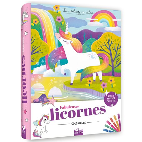Coloriages Fabuleuses licornes - pochette 6 feutres pailletés