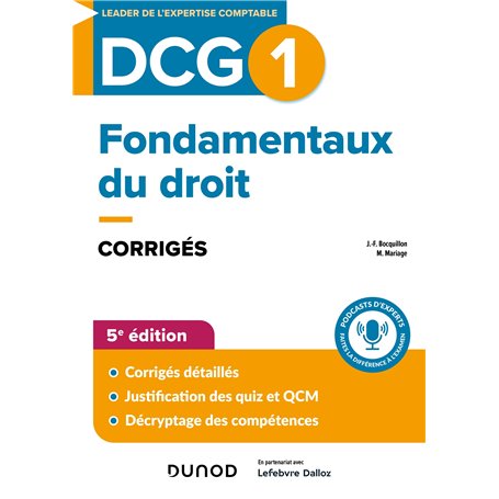 DCG 1 - Fondamentaux du droit - Corrigés - 5e éd.