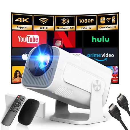 [App intégrée] 2025 Upgraded Vidéoprojecteur 1920*1080P FHD 4K Mini Projecteur Portable Dual Contrôle avec Souris Android TV WiF