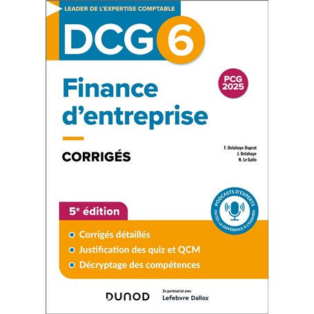 DCG 6 - Finance d'entreprise - Corrigés - 5e éd.
