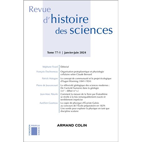 Revue d'histoire des sciences 1/2024