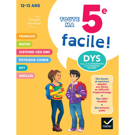 Ma 5e facile ! Tout-en-un adapté aux enfants dyslexiques (DYS) ou en difficulté d'apprentissage