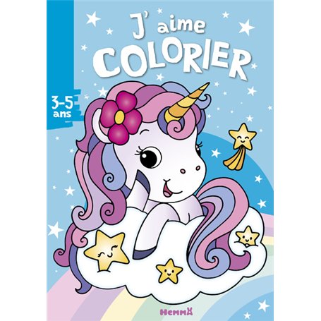 J'aime colorier (3-5 ans) (Licorne sur fond bleu)