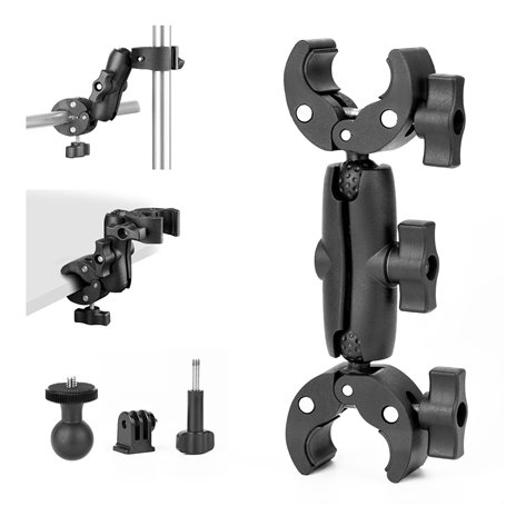 BRDRC Support de parapluie à double pince pour appareil photo - Support pour poussette - Fauteuil roulant - Bras magique - Suppo